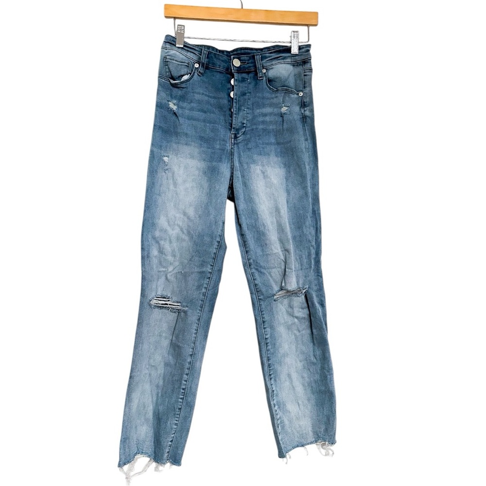 Blank NYC The Baxter Ribcage Straight Leg Jeans Denim Cropped Distressed Size 28
